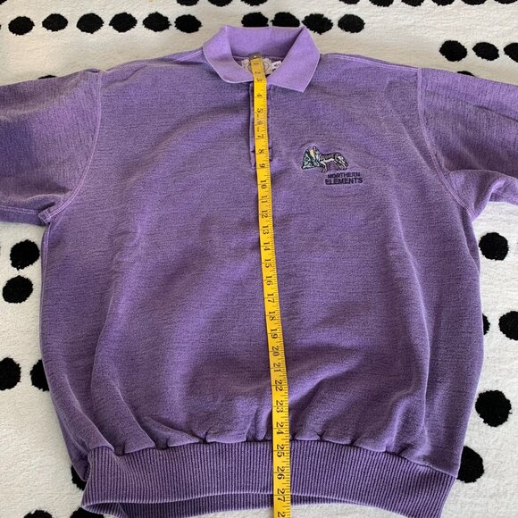 Vintage Embroidered Wolf Sweatshirt Mens M Purple 1/4 Button Collar Pullover 90s - Picture 13 of 14